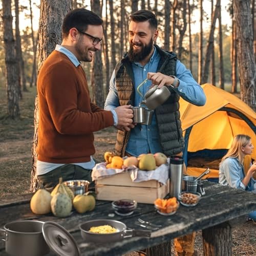Camping Cookware Set(Green), Portable Backpacking Gear with Kettle, Pot, Pan, Cups & Foldable Cutlery, Lightweight Outdoor Cooking Kit for 2-3 People, Ideal for Hiking, Picnic & Camping - Image 6