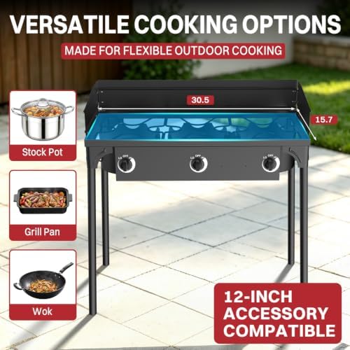 3 Burner Propane Camp Stove | 225,000 BTU | High Pressure Gas Burners - Image 4