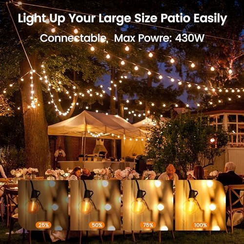 OHLUX Outdoor String Lights,110FT Dimmable Patio Lights with 52 Shatterproof 2200K LED G40 Bulbs(2 Spare),Waterproof Hanging Lights String for Outside Backyard Cafe Porch Deck Porch - Image 6
