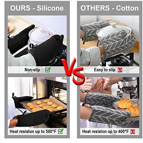 KEGOUU Oven Mitts and Pot Holders 6pcs Set, Kitchen Oven Glove High Heat Resistant 500 Degree Extra Long Oven Mitts and Potholder with Non-Slip Silicone Surface for Cooking (Black) - Image 5