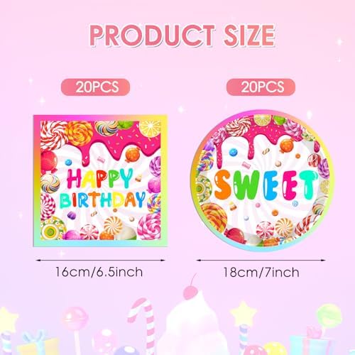 40Pcs Candyland Party Decorations Candy Paper Dessert Plates & Napkins - Image 2