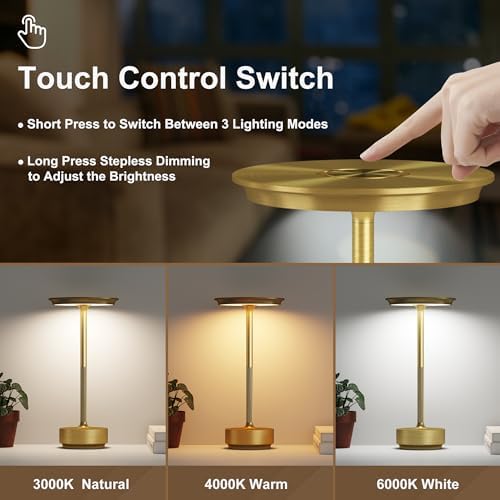 2 Pack Cordless Table Lamps Rechargeable, 5000mAh LED Table Light - Image 2