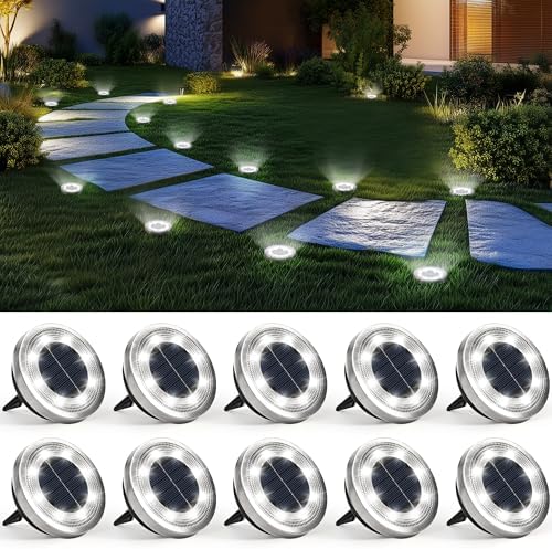 SOLPEX 10 Pack Solar Ground Lights Outdoor, Backyard Decor Cool White by Solpex