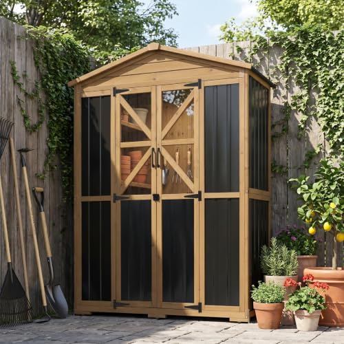 Extra Large Outdoor Storage Cabinet Weatherproof, Garden Shed with Shelves by PETSCOSSET