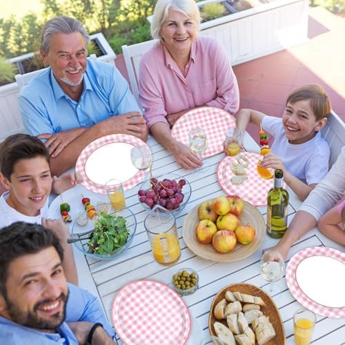 50 PCS Pink Plaid Oval Paper Plates Large 11” Disposable Pink and White Checkered Party Decorations Camp Oval Supplies Favor for BBQ Gathering Picnic Birthday Outdoor Girls Party Tableware Set - Image 6