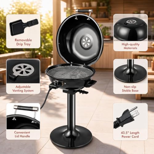 HAPPYGRILL 1600W Electric Grill Outdoor with Non-Stick Grate - Image 4