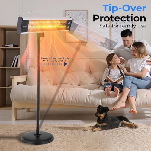 SereneLife Infrared Patio Heater 1500W Electric Heater Indoor/Outdoor Use, Portable Stand with Remote Control, IP65 Approved, 360° Tip-Over Safety Switch for Restaurant, Patio, Backyard, Garage, Decks - Image 3