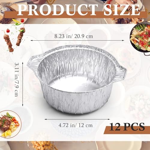 Ziliny 12 Pcs Disposable Aluminum Pot with Lid Round Foil Pans Disposable Cookware Food Container for Vacation Trips Camping Baking Heating Cooking (33.8 oz) - Image 3