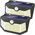 HMCITY Solar Lights Outdoor 120 LED with 3 Lighting Modes, Motion Sensor Wall Lights,IP65 Waterproof Solar Powered for Garden Patio Yard (Back Button 2Packs, Black Shell-Daylight White) by LightingUpYourLife