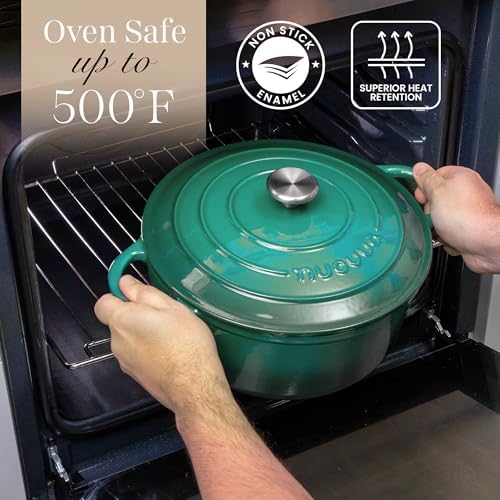Cast Iron Dutch Oven with Lid - Non-Stick Ovenproof Enamelled Casserole Pot - Sturdy Dutch Oven Cookware - Dark Green, 5-Quart, 24cm - by Nuovva - Image 5