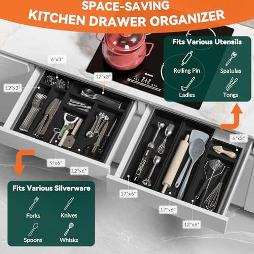 Lixple Bamboo Kitchen Drawer Organizer, 2 Pack, 9" x 3" x 2", Black - Image 3