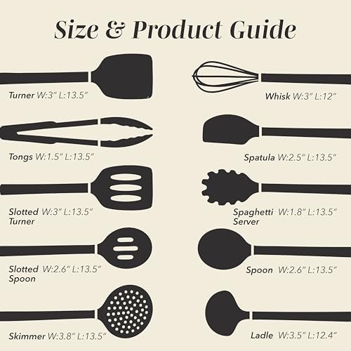 COOK WITH COLOR Silicone Cooking Utensils, Kitchen Utensil Set, Easy to Clean Silicone Kitchen Utensils, Cooking Utensils for Nonstick Cookware, Kitchen Gadgets Set, 10 Pieces, Black - Image 6