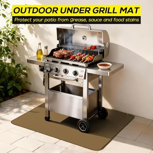 FLASLD Heavy-Duty Under Grill Mat 42inch Square Fire Pit Mat,3 Layers Fireproof Waterproof Grill Pads Protect for Deck,Patio,Outdoor Charcoal,Smokers,Wood Floor,Indoor Brown Fireplace Reusable - Image 3
