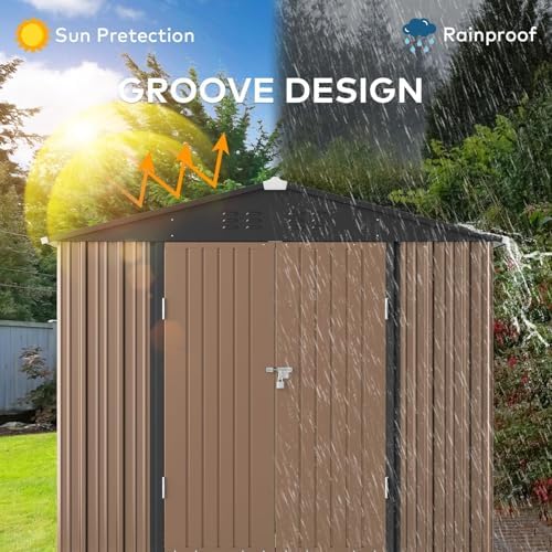 Gizoon 8 x 6 FT Outdoor Storage Shed, Galvanized Metal Garden Shed, Brown - Image 5