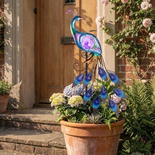 TERESA'S COLLECTIONS Solar Peacock Metal Garden Stake Outdoor Light 33" - Image 5