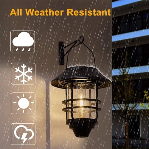 2 Pack Solar Lanterns Outdoor, Hanging Solar Lights for Outside Glass Metal with Wall Mount Bracket,Waterproof Auto Dusk to Dawn Garden Lantern for Fence Porch Decor- Warm White - Image 3