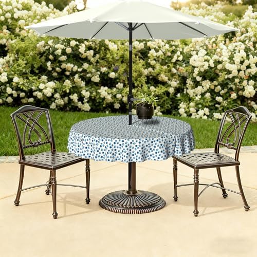 LVTXIII Round Outdoor Tablecloth with Umbrella Hole and Zipper, Water-Repellent 60 Inch Patio Table Cover for Bistro, Garden, Patio & Picnic, Brush Blue - Image 6