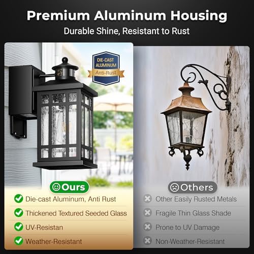 Motion Sensor Outdoor Lights with GFCI, Modern Black Dusk to Dawn Outdoor Lighting, Upgraded Motion Sensor Outside Lighting for House Patio Garage, Adjustable Sensitivity and Time, Hardwired - Image 6