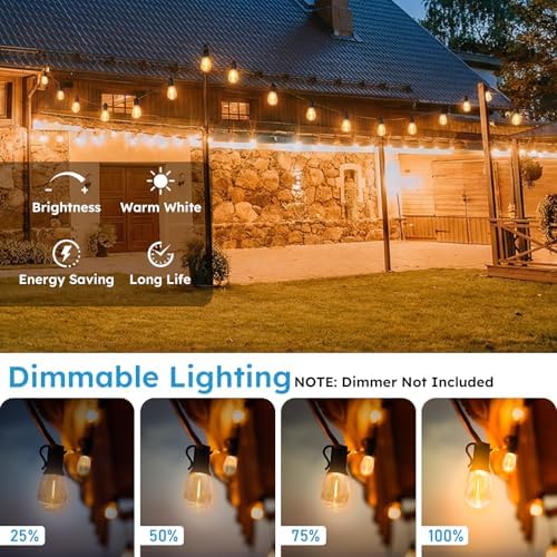 GvvooHome S11 LED Outdoor String Lights 50FT, Shatterproof & Waterproof Patio Lights with 16 Plastic Bulbs for Porch, Deck, Garden, Backyard, Balcony, 2700K Dimmable - Image 2
