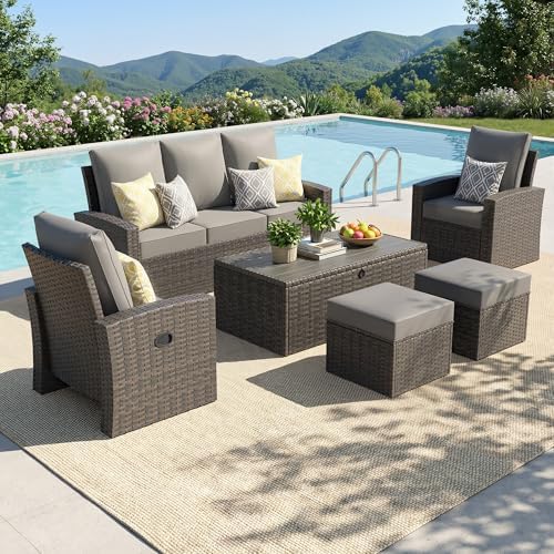 Outdoor Patio Furniture Set, 6 Pcs Wicker Patio Conversation Sets - Image 2