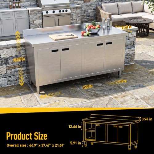 71“ Stainless Steel Work Table with Cabinet, 5-Door Storage Cabinet - Image 2