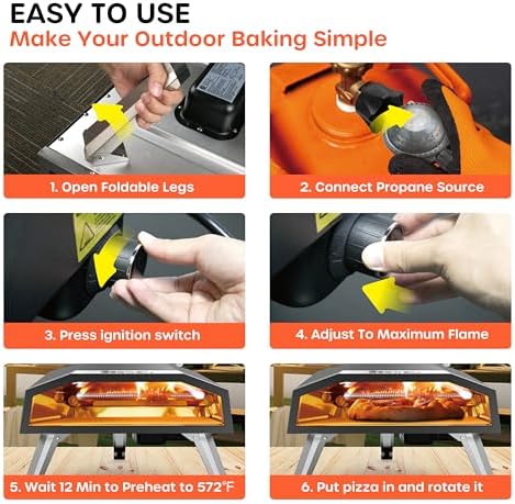 Outdoor Propane Gas Pizza Oven – 12" Camping Pizza Oven with Gas Regulator Cooks Pizza In 80-second, Propane Grill Reaches 930°F, with Pizza Stone/Peel/Cutter/Infrared Thermometer (12 Inches) - Image 6