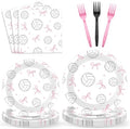 96PCS Volleyball and Bow Party Paper Plates and Napkins for Sports Themed Party Dessert Cake Plates Disposable Decor Pink Bow Volleyball Parties Set for Boys Girls Birthday Gatherings Decorations by Oitnlaughter