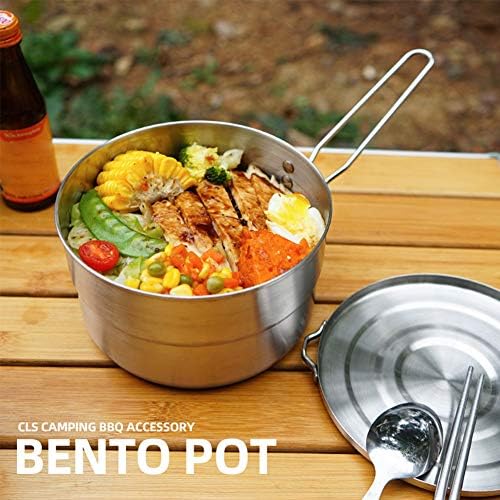 Stainless Steel Camping Cook Pot, 1.5L Camping Cookware with Lid and Folding Handle, Large Capacity Bento Pot for Outdoor Backpacking Camping Hiking Picnic - Image 6