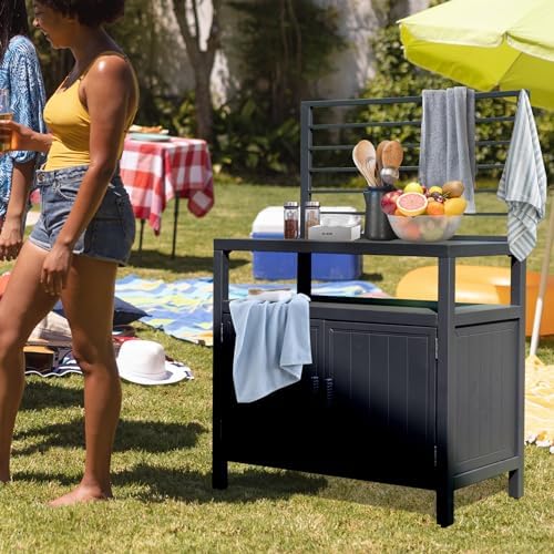 Domi Outdoor Kitchen Island with Storage, Aluminum Kitchen Storage Island with Wall Hanging, Freestanding Grill Storage Cabinet with Protective Cover for BBQ, Deck, Patio, Backyard - Image 4