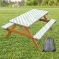 Picnic Table Cover with Bench Covers and Bag, Sage Green and White Checkered Buffalo Plaid Camping Tablecloth Waterproof Elastic Edges Fitted Gingham Tablecloth for Outdoor Garden 3PCS 30x60 Inch by Xguatan