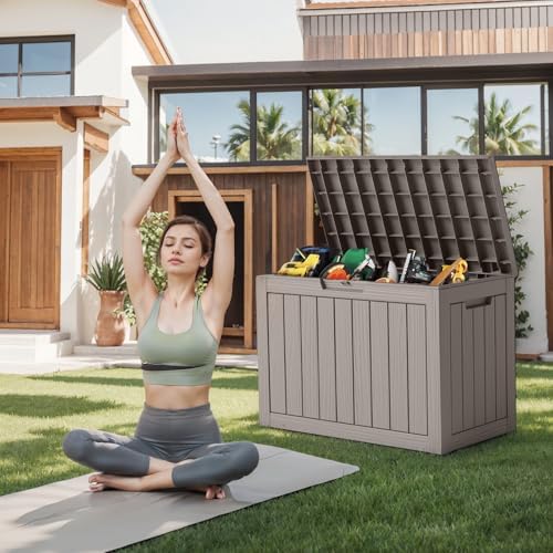 45 Gallon Waterproof Resin Deck Box, UV Resistant Outdoor Storage for Garden, Patio, Porch, Delivery（Grey，45 Gallon） - Image 6
