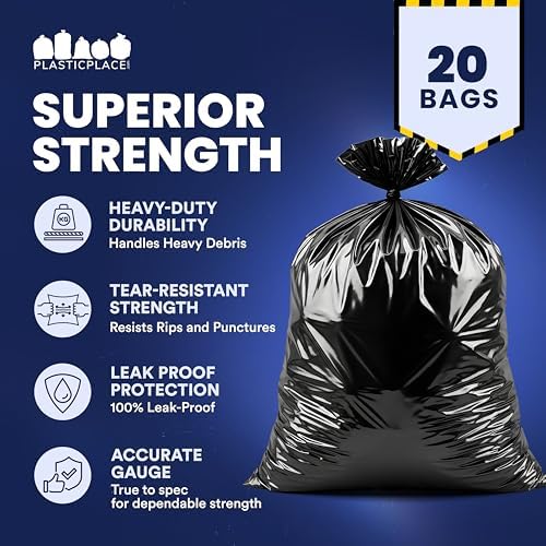 Plasticplace Contractor Garbage Bags: 55 Gallon Trash Bags Heavy Duty, Big Black Trash Bags, 36"x58", 6.0 Mil, Pack of 20 - Image 5
