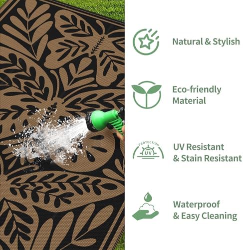 GENIMO Outdoor Rug, 5'x8' Waterproof Plastic Rugs for Patio, Black - Image 6