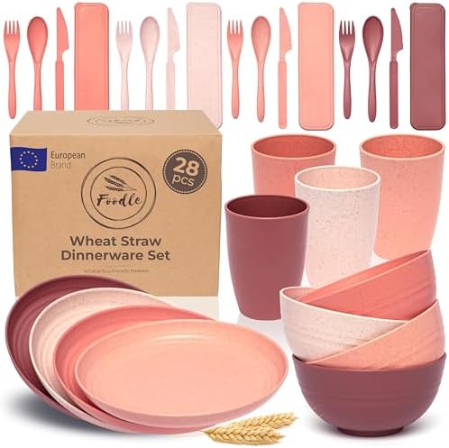 FOODLE Wheat Straw Dinnerware Set - Non-Toxic Kids Plates and Bowls Sets by FOODLE