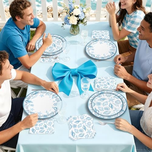 180Pcs Blue Seashell Starfish Coral Plates and Napkins Set,Serves 60 - Image 7