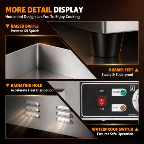 WICHEMI Commercial Electric Griddle Flat Top Grill Stainless 22'' 3000W - Image 6