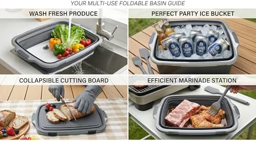 Collapsible BBQ Prep Tub with Lid & Cutting Board, 8L Meat Marinating Basin - Image 5