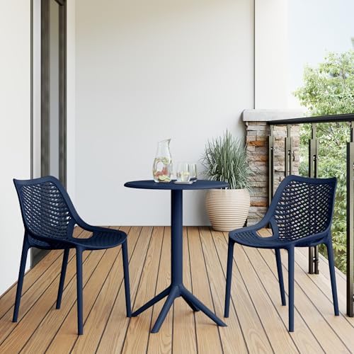 Costaelm Patio Table for 4-Person, Outdoor Patio PP Round Dining Table, All-Weather Bistro Dining Table for Backyard Deck Porch Poolside, Navy Blue - Image 3