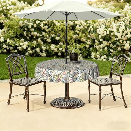 LVTXIII Round Outdoor Tablecloth with Umbrella Hole and Zipper, Water-Repellent 60 Inch Patio Table Cover for Bistro, Garden, Patio & Picnic, Paisley Botanical - Image 6