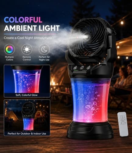 Misting Fan for Outside, Mister Fan with Remote & RGB Lights, 2L Tank & 2 Extra Nozzles, 4 Speeds Mist Modes for Extreme Cooling Effect, Ideal for Camping, Patio, Backyard - Image 5