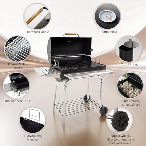 Charcoal Barrel Grill Heavy Duty 28 In. with Front and Side Shelves - Image 3
