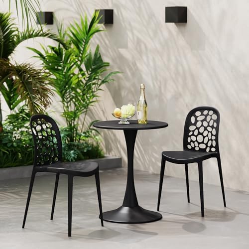Costaelm Small Dining Table, Round PP Outdoor Table, Weather Resistant Balcony Table for Outside Poolside Deck Lawn Garden Backyard, Black - Image 3