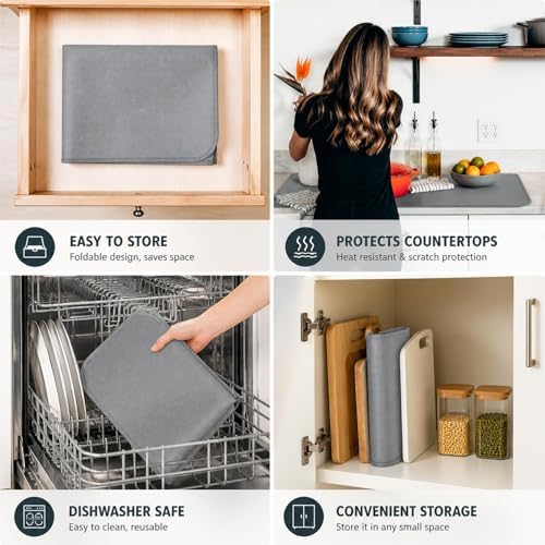 FLASLD Heat Resistant Mat for Air Fryer Site on, Fireproof Silicone Mats for Kitchen Counter, Countertop Protector, No-slip and Waterproof (16"X24", Gray) - Image 6