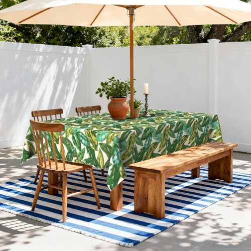 LVTXIII Rectangle Outdoor Tablecloth with Umbrella Hole and Zipper, Water-Repellent 60 x 84 Inch Patio Table Cover for Picnic, Garden, Backyard Dining, Lush Leaf Jungle - Image 2