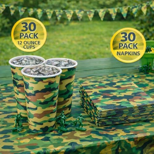 120 Pcs Camo Birthday Party Supplies Serves 30 - Plates, Cups, Napkins Set - Image 4