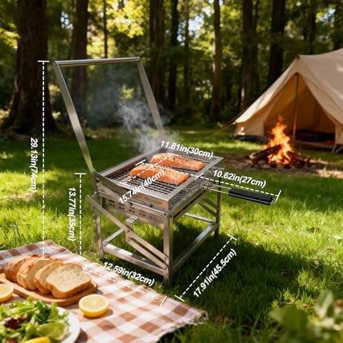 Ergocar Charcoal Grill Outdoor Multi-Function Portable Rotatable Adjustable Height 4-Tier Charcoal Tray Ideal For Outdoor Smoking, Picnics, Camping Barbecues - Image 3