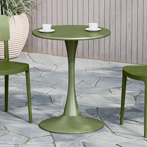 Costaelm Small Dining Table, Round PP Outdoor Table, Weather Resistant Balcony Table for Outside Poolside Deck Lawn Garden Backyard, Olive Green by Costaelm