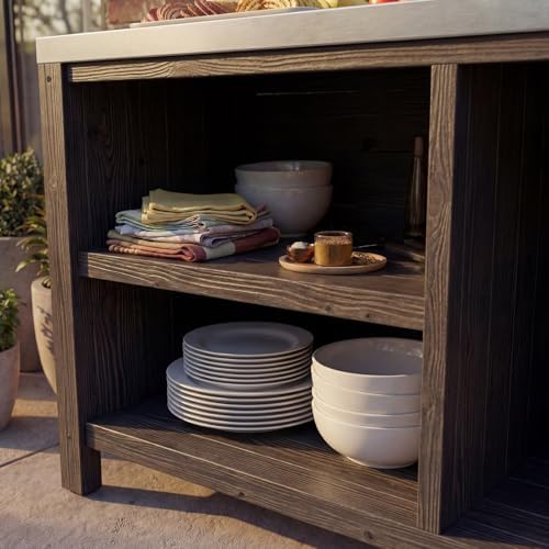 MOUMON Patio Kitchen Cabinet with Tank Storage & Stainless Steel Countertop - Image 7