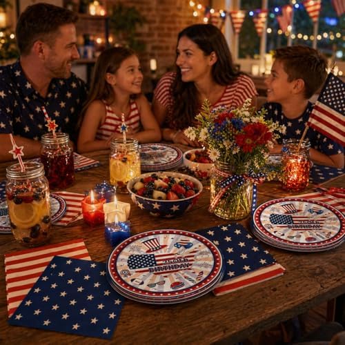 40PCS 4th of July Party Supplies, 250th Anniversary American Flag Patriotic Plates and Napkins, Disposable Fourth of July Paper Plates & Napkins for Veterans Day, Election Day & Independence Day Decor - Image 6