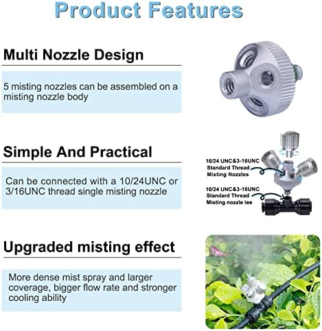 Fogland Misting Nozzle Cluster Body with 5x 10/24unc Thread Holes for Patio Garden Outdoor Misting Cooling System, 4pcs per pack - Image 4